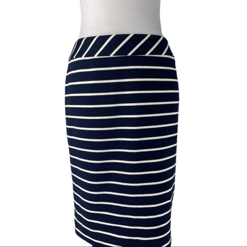 Tahari Arthur S Levine Womens Navy Blue White Striped Pencil Skirt Size 4‎ Lined